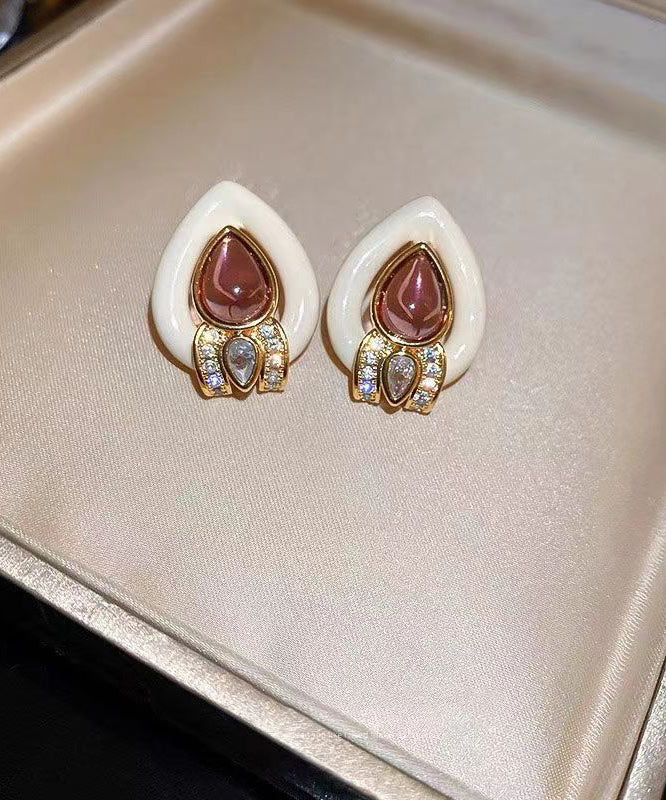 White Sterling Silver Overgild Zircon Crystal Water Drop Stud Earrings Df1007