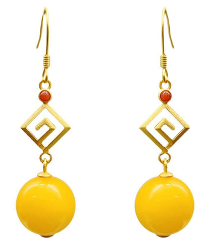 Yellow Sterling Silver Overgild Beeswax Agate Drop Earrings