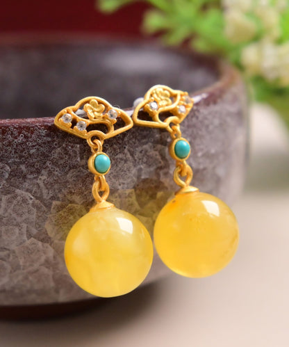 Yellow Sterling Silver Overgild Turquoise Beeswax Drop Earrings