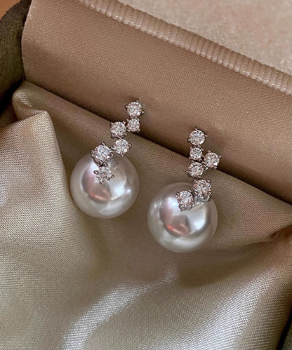 Zircon Pearl Patchwork Silver Drop Earrings
