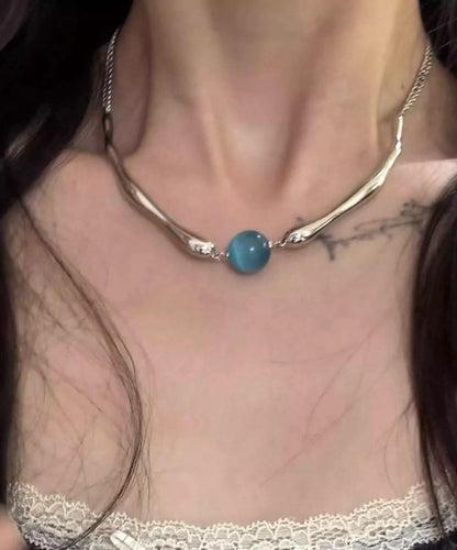 Fine Blue Metal Asymmetric Beads Pendant Necklace Ra009