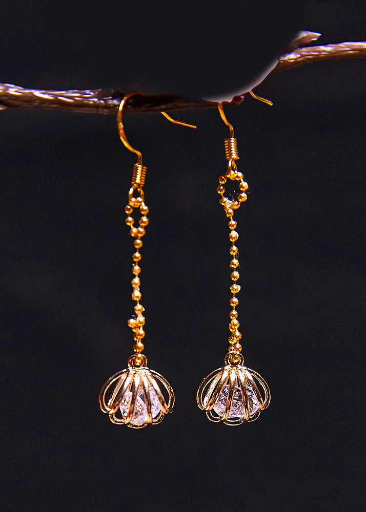 Fine Gem Stone Hollow Out 14k Gold Drop Earrings