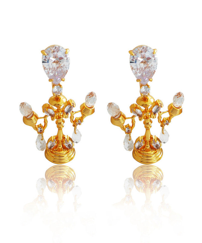 Fine Gold Copper Overgild Glass Ceiling Lamp Stud Earrings