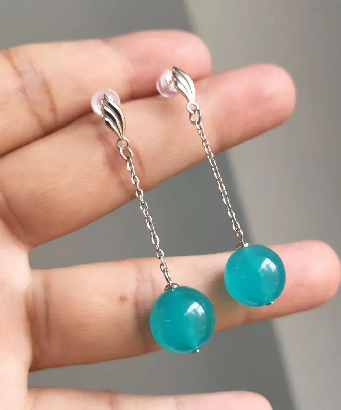 Sterling Silver Blue Gem Stone Drop Earrings