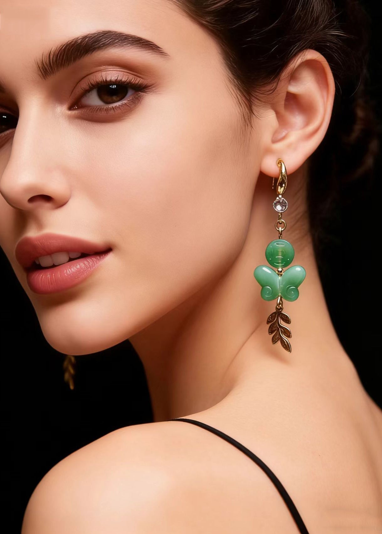 Fine Green Butterfly Jade Zircon Drop Earrings