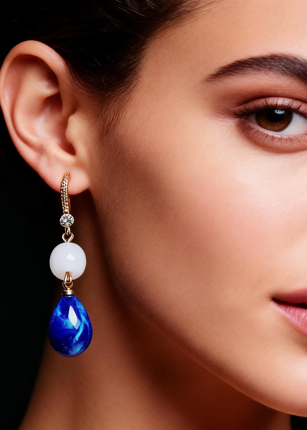 Fine Peacock Blue Water Droplet Gem Stone Style Drop Earrings