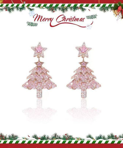 Fine Pink Zircon Christmas Tree Drop Earrings