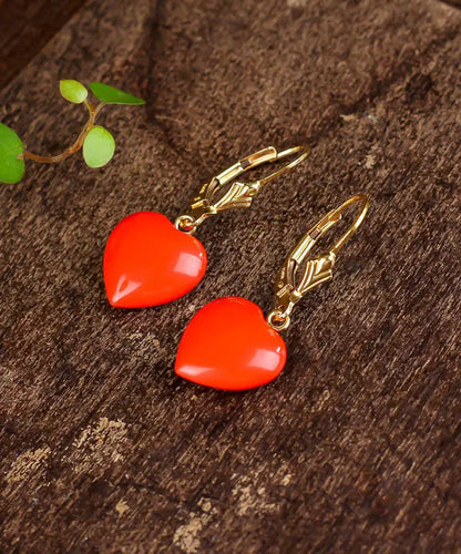 14k Gold Love Cinnabar Drop Earrings