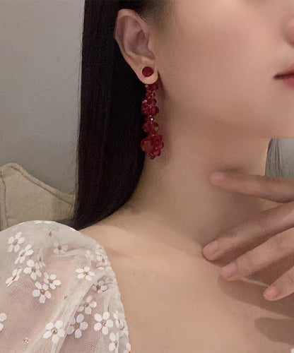 Fine Red Alloy Crystal Pomegranate Drop Earrings