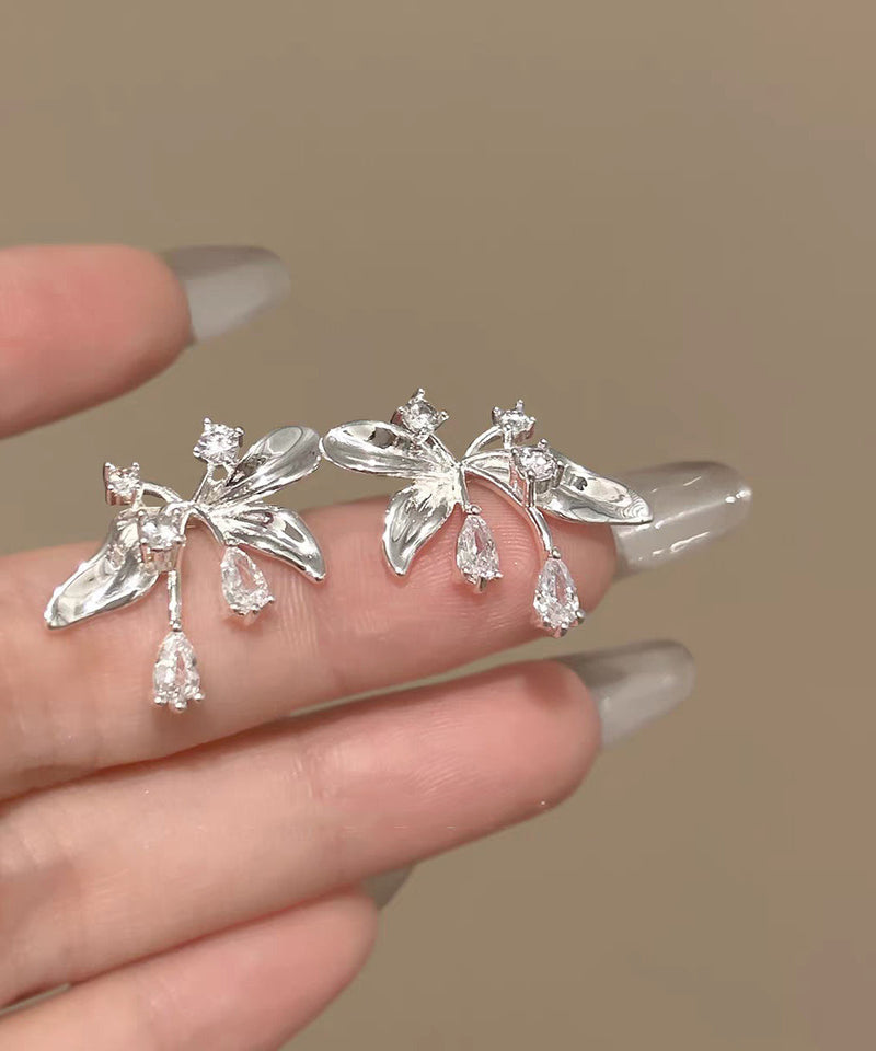 Fine Silk Copper Overgild Zircon Butterfly Stud Earrings
