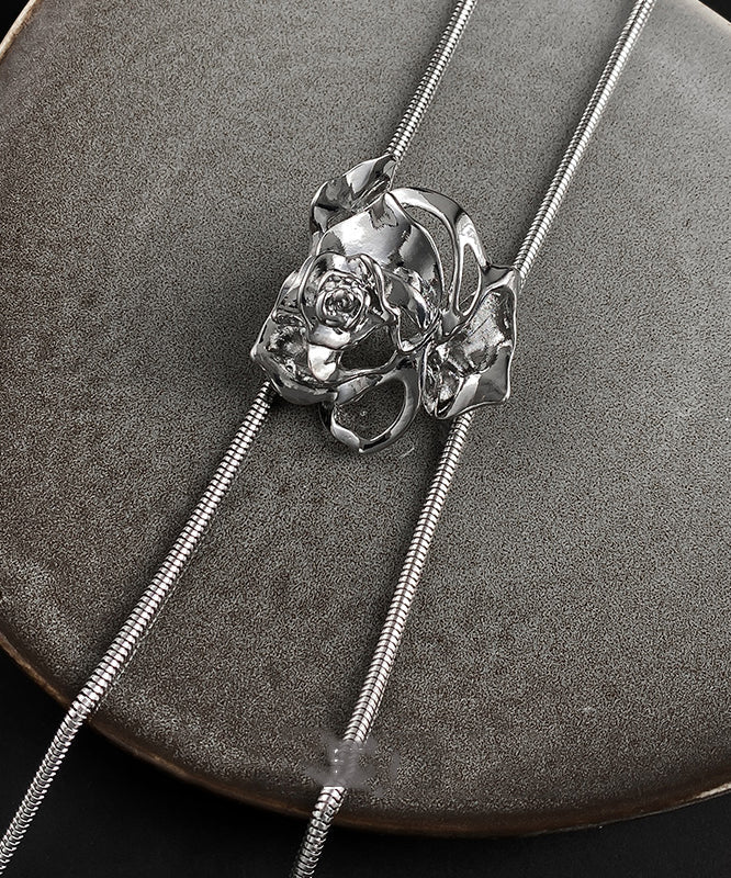 Fine Silk Stainless Steel Alloy Rose Lariat Necklace Ra029