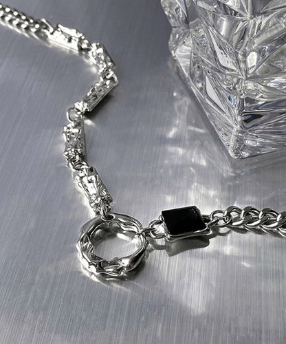 Fine Silk Stainless Steel Zircon Asymmetrical Lariat Necklace