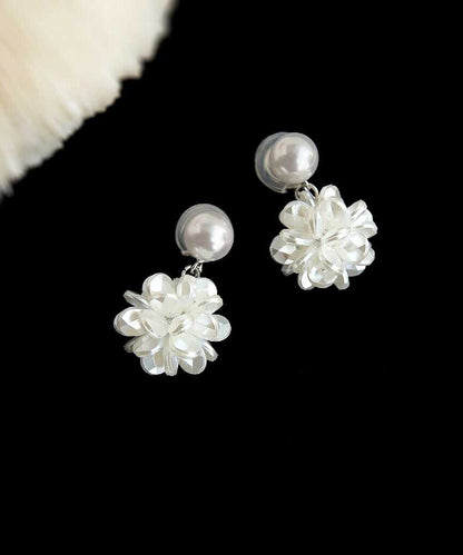 French White Sterling Silver Pearl Resin Stud Earrings