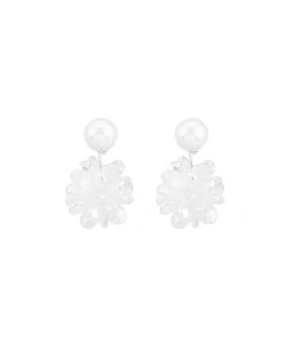 French White Sterling Silver Pearl Resin Stud Earrings