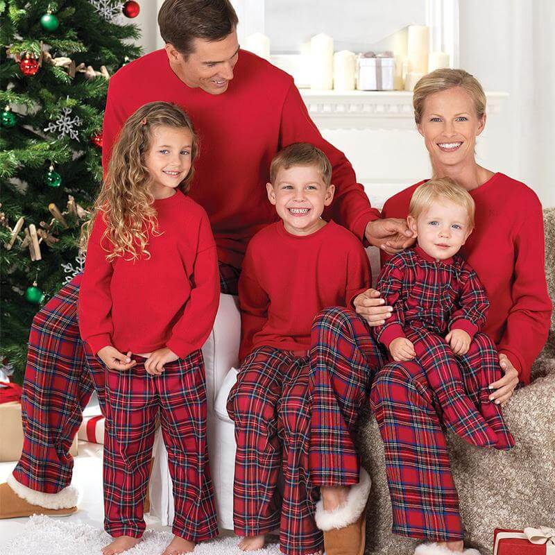 Stylish Winter Family Plaid Red Christmas Pajama Set for Unisex
