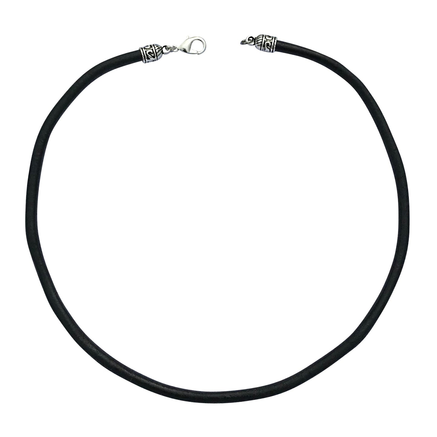 Extra Thick 5mm Wide Black Leather Cord Silver Necklace