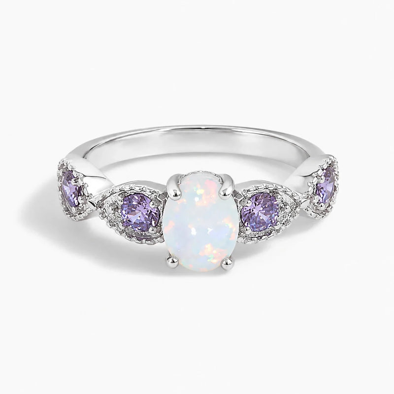 Goddess of Light White Fire Opal Amethyst Ring