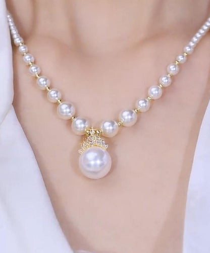 Gradient Color White Copper Alloy Zircon Pearl Pendant Necklace Yi043