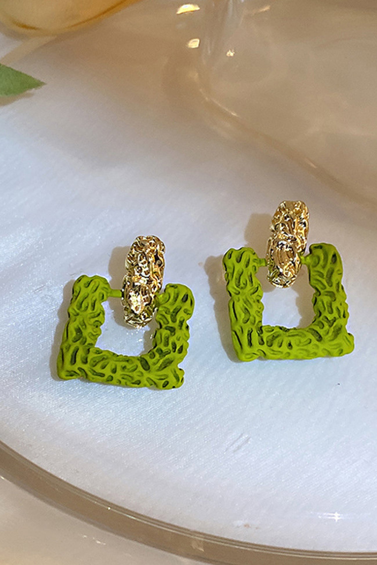 Green Geometric Patterns Earrings