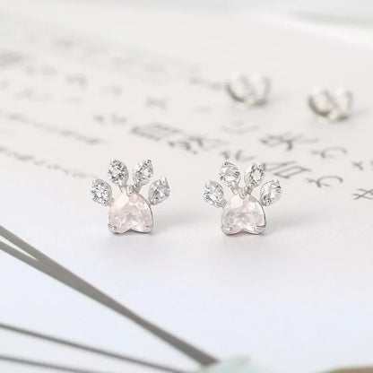 Sterling Silver Rose Quartz Paw Earrings
