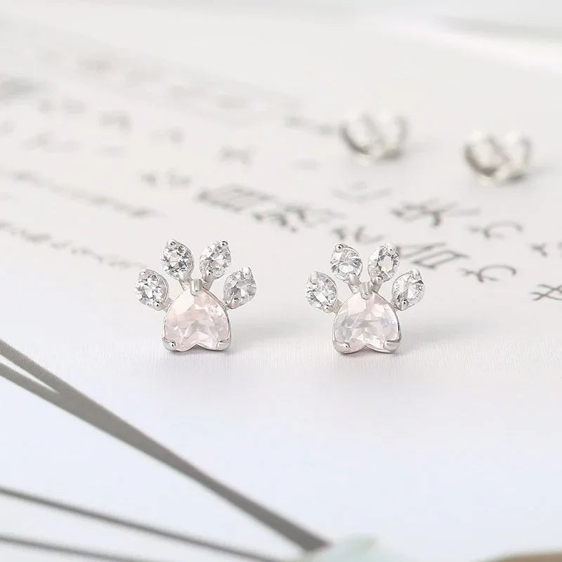Sterling Silver Rose Quartz Paw Earrings