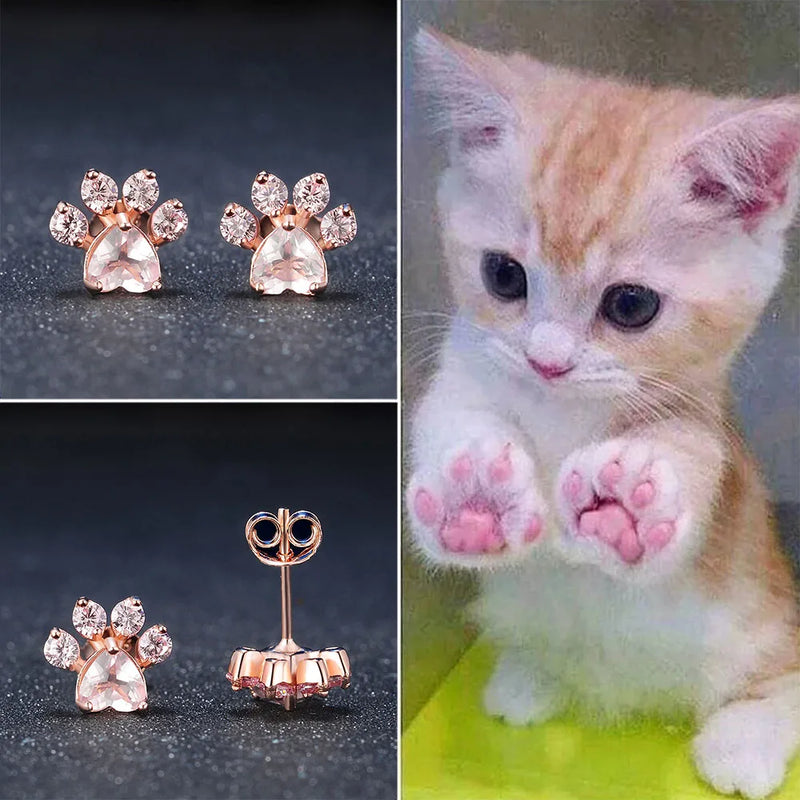 Sterling Silver Rose Quartz Paw Earrings