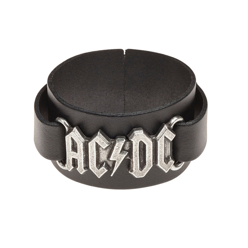 Ac/dc Logo Black Leather Wriststrap Bracelet by Alchemy Gothic