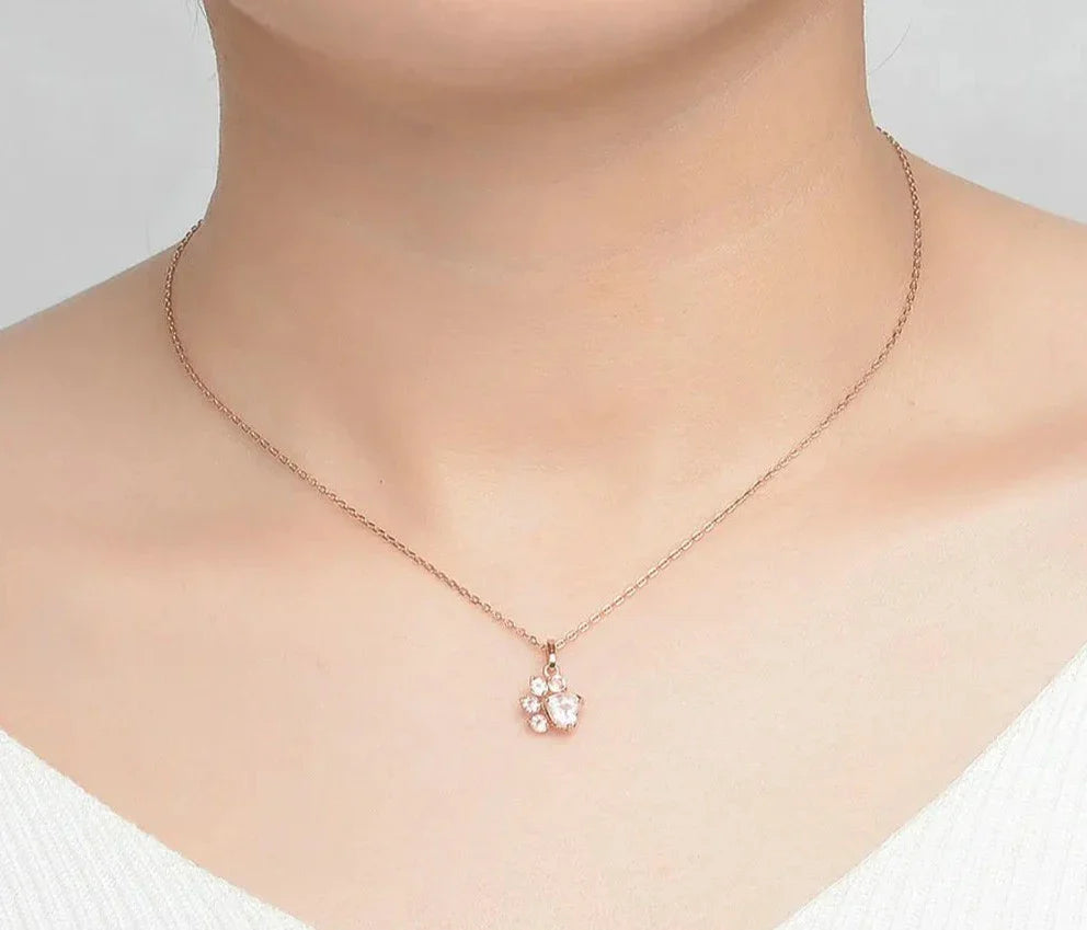 Sterling Silver Rose Quartz Paw Necklace