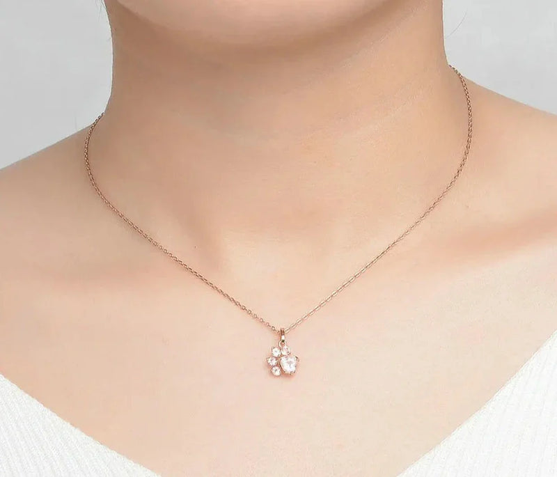 Sterling Silver Rose Quartz Paw Necklace