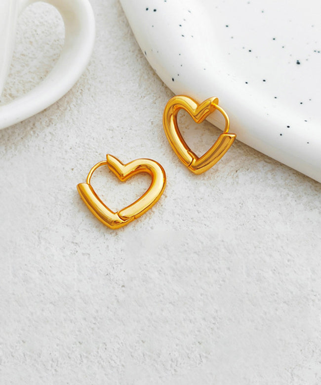 Handmade Gold Heart Copper Hoop Earrings
