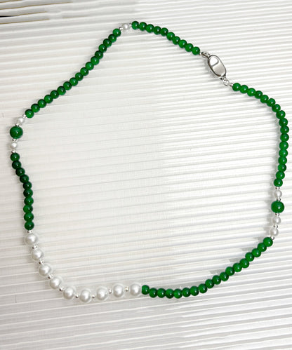 Handmade Green Sterling Silver Agate Pear Beading Gratuated Bead Necklace Ab1091