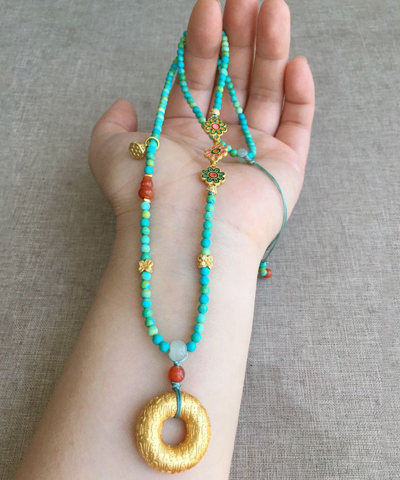 Handmade Light Green Handmade Jade Turquoise Tassel Pendant Necklace
