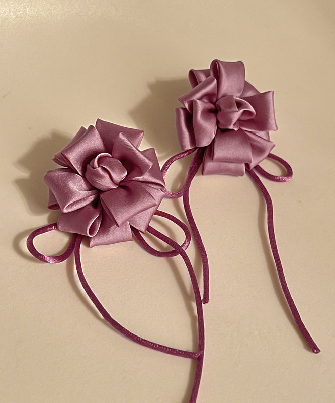 Handmade Purple Alloy Silk Butterfly Tassel Drop Earrings
