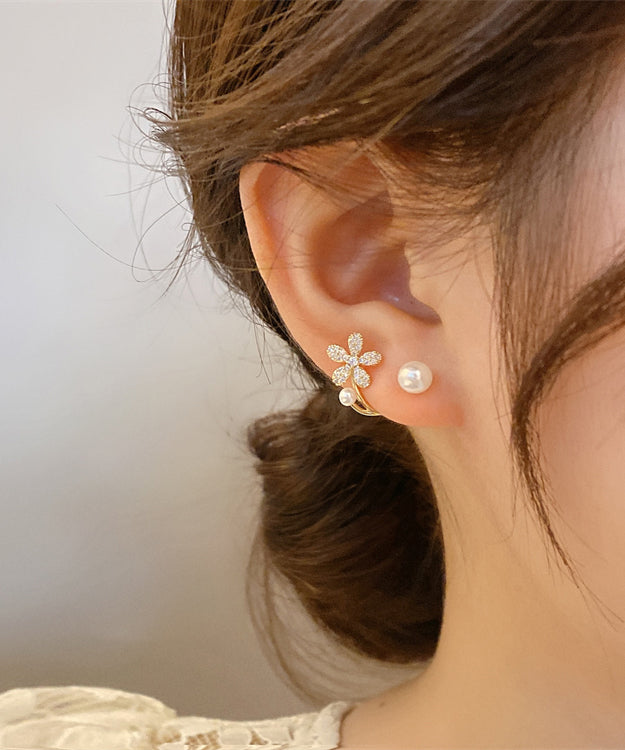 Handmade White Zircon Pearl Hoop Earrings Ly1782