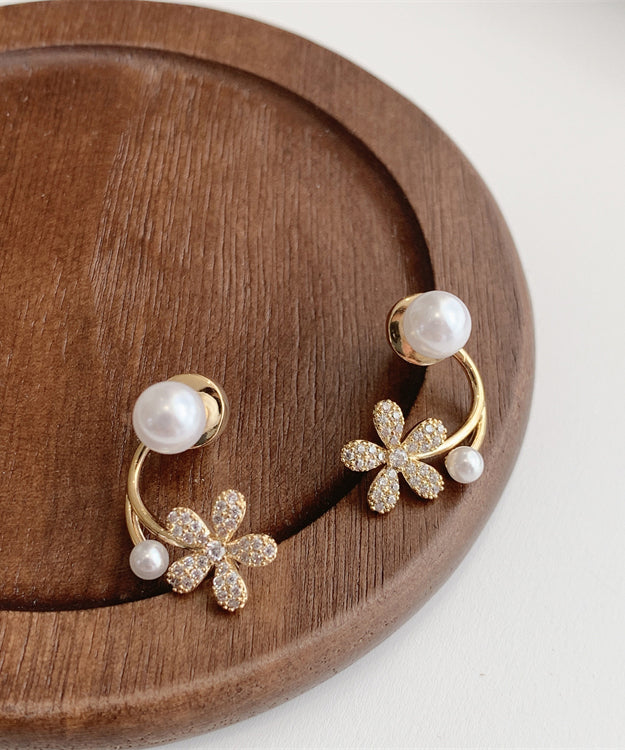 Handmade White Zircon Pearl Hoop Earrings Ly1782