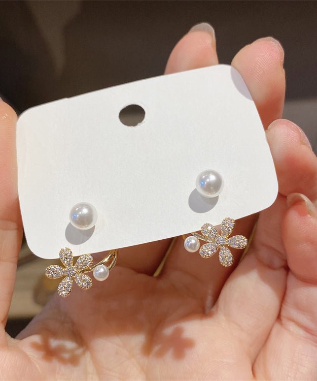 Handmade White Zircon Pearl Hoop Earrings Ly1782