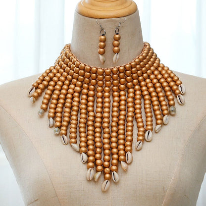 African Tribal Shell Choker Necklace & Earrings Set