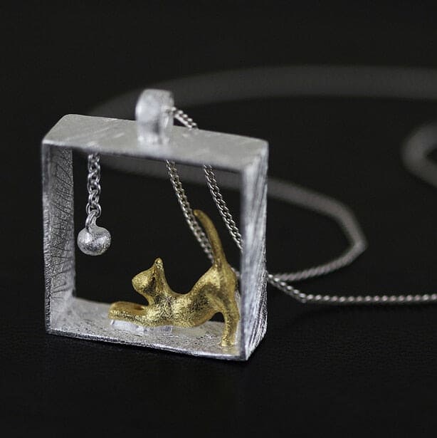 Sterling Silver Square Cat Necklace