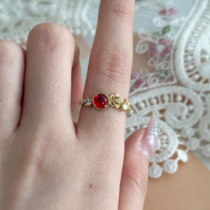[] Red Gem Rose Ring