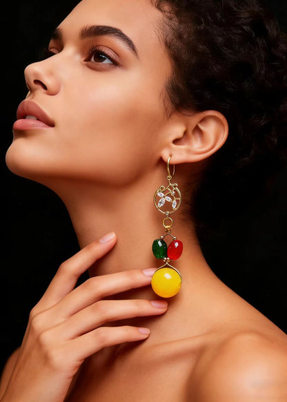 Italian Multicolour Gem Stone Beeswax Drop Earrings