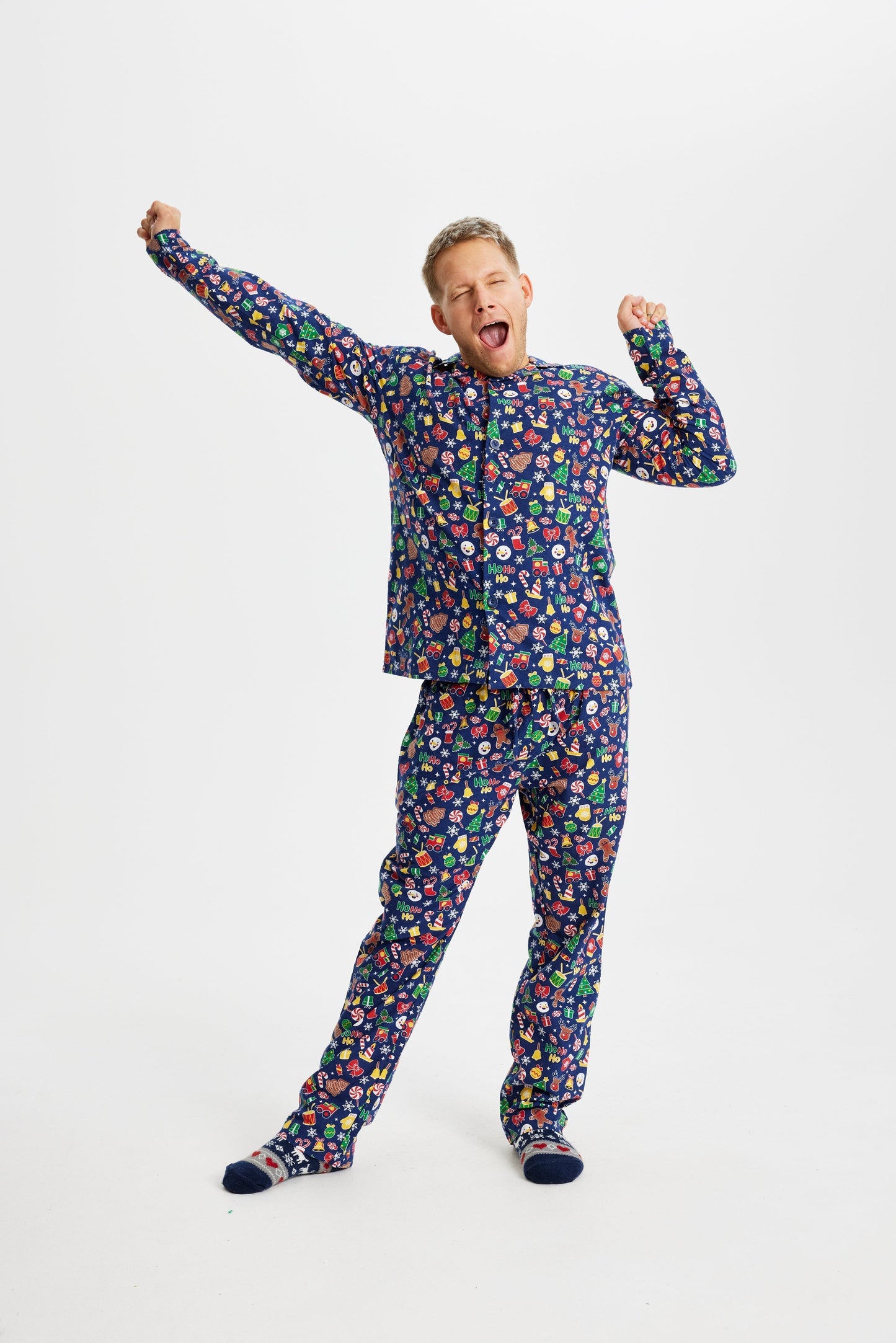 Crazy Christmas Flannel Pajamas Blue Men's