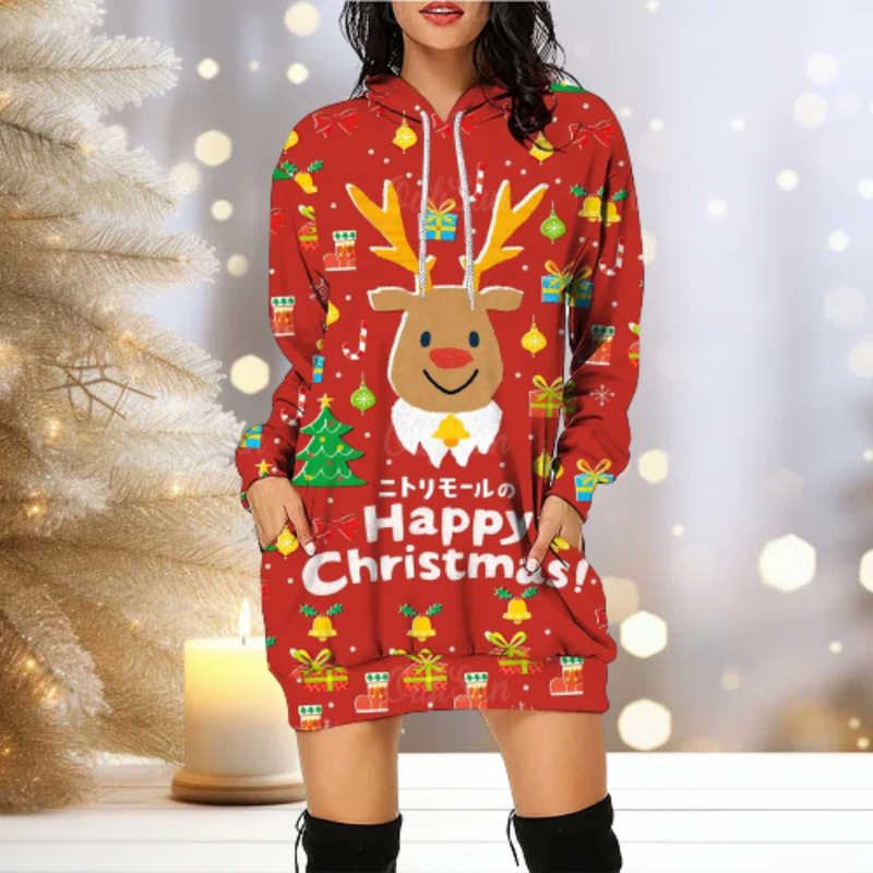 Hoodie Cozy Reindeer Hoodie Dress Women's Sweater