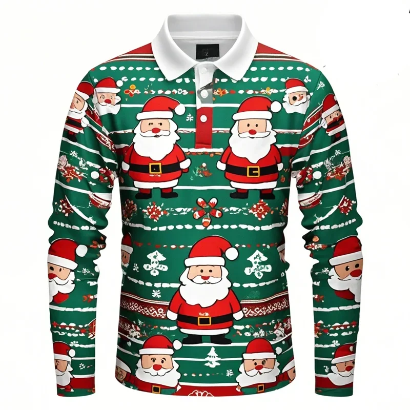 Santa Claus Polo Shirt - Stylish Men's Polo Shirt with 3D Print & Breathable Cotton