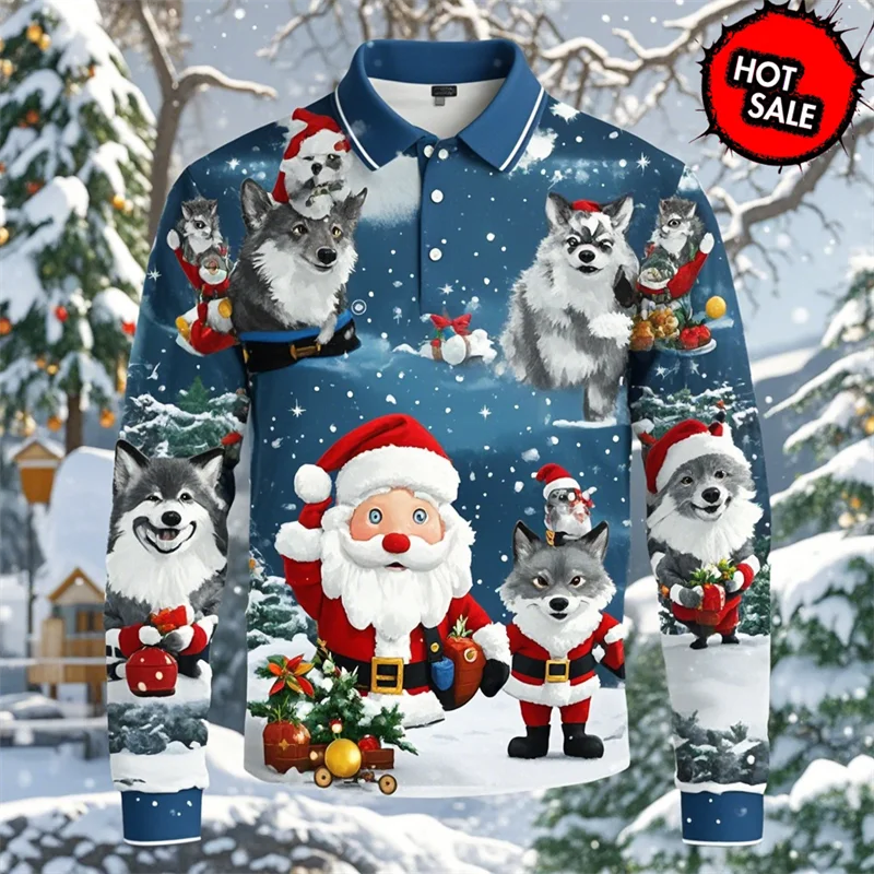 Santa Claus Polo Shirt - Stylish Men's Polo Shirt with 3D Print & Breathable Cotton