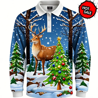 Santa Claus Polo Shirt - Stylish Men's Polo Shirt with 3D Print & Breathable Cotton