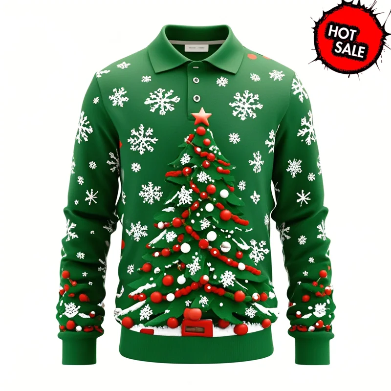 Santa Claus Polo Shirt - Stylish Men's Polo Shirt with 3D Print & Breathable Cotton