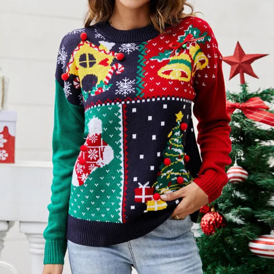 Christmas Sweater Women's Cheerful Knit Christmas Sweater