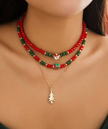 Korean Red and Green Crystal Beaded Clavicle Necklace Ra030