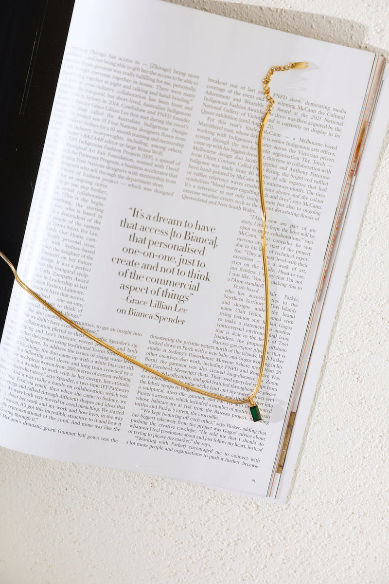 18k Gold Plated Engravings of Mine Necklace Green