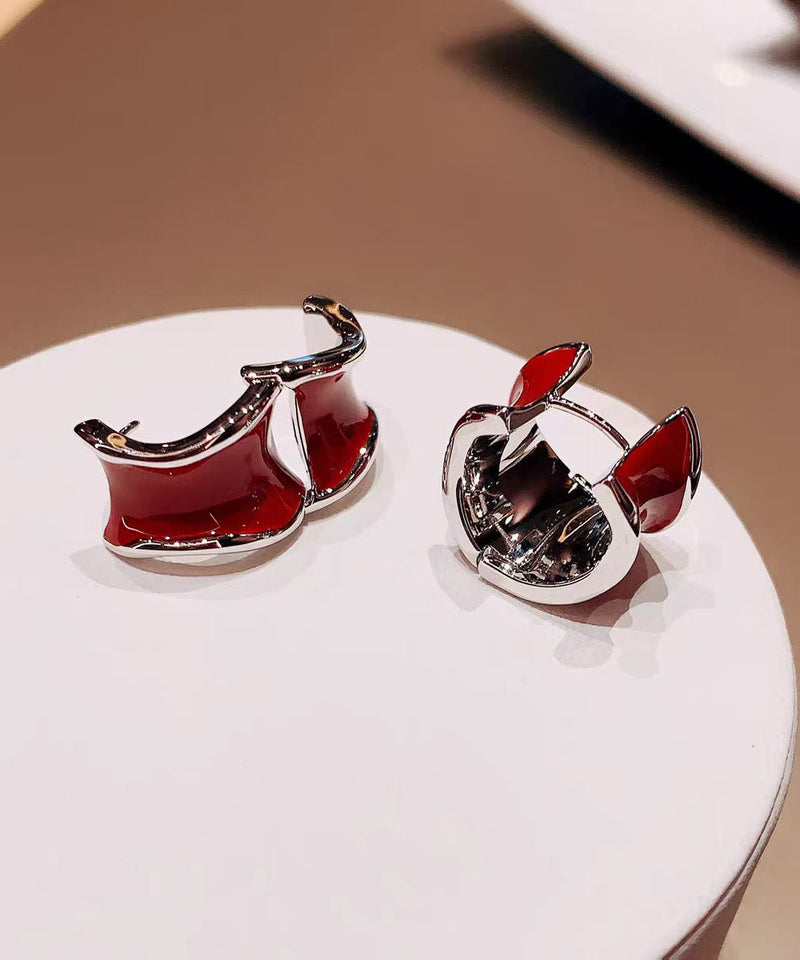 Light Irregular Wine Red Copper Hoop Earrings